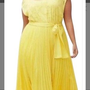 Lane Bryant Yellow Pleated Midi Dress